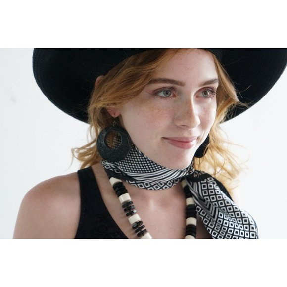 Black and White Multi-Patterned Scarf Vintage Accessory - Picture 1 of 5